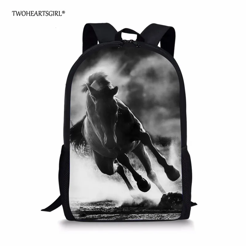 Twoheartsgirl Черный Crazy Horse школьная сумка для подростков мальчиков девочек Уникальный 3d детская книга сумка с принтом животных школьные сумки - Цвет: Z2416C