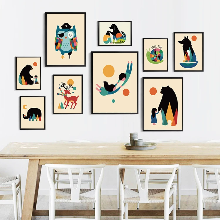 

Kawaii Animal Black Bear Poster Printing Modern Nordic Cartoon Nursery Wall Art Decoration Painting Children Baby Room No Frame