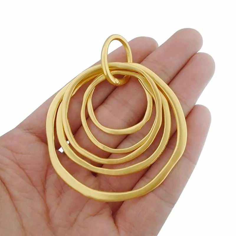 

1 x Matte Gold Color 5 Circles Large Round Necklace Charms Pendants Fit DIY Handmade Jewelry Making Findings