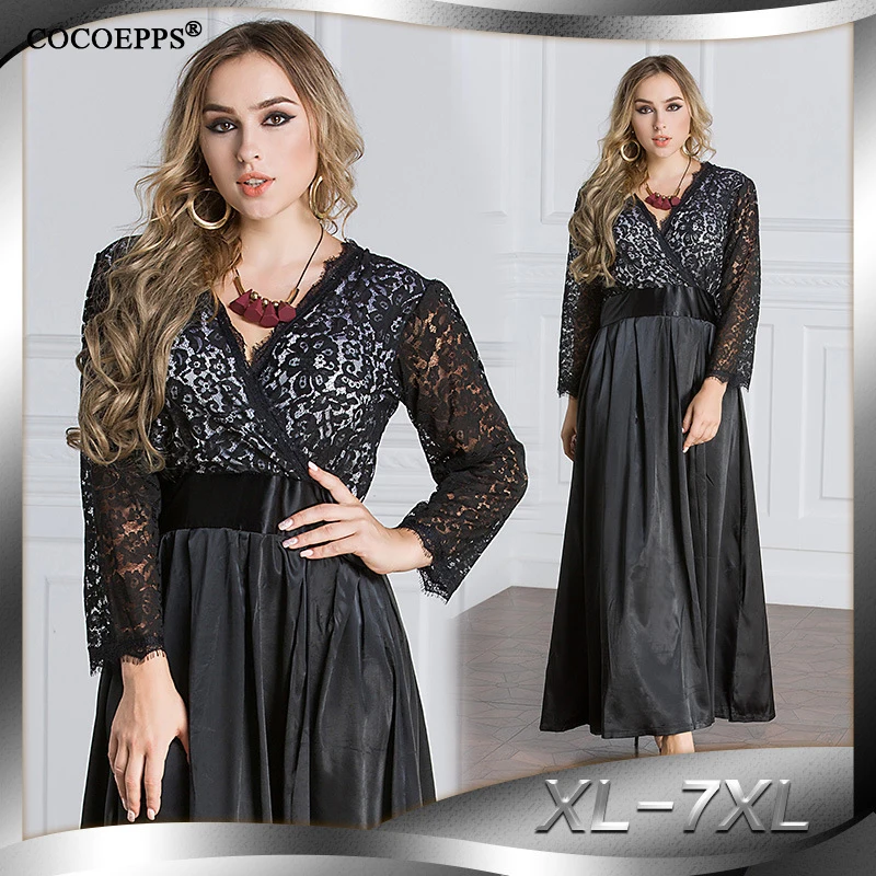 Женское кружевное платье 7xl Черное длинное вечернее большого размера