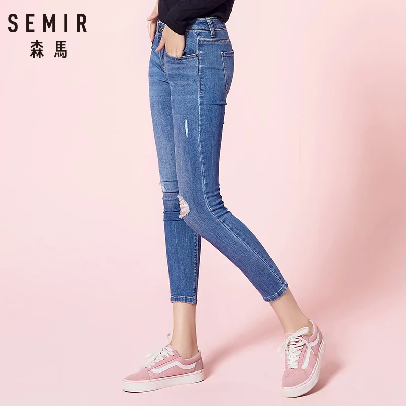 SEMIR джинсы женские 2018 Осенние новые девять брюки Узкие тонкие Корейская версия