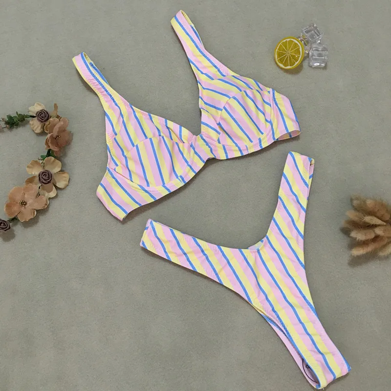 Комплект бикини из двух предметов с принтом в полоску 2018 новый дизайн пуш ап