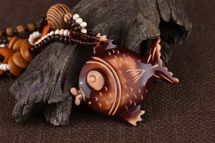 2019 New Women statement Fish necklaces &amp pendants Wooden pendant Long bead Woman necklace collares mujer colar accessories | Украшения