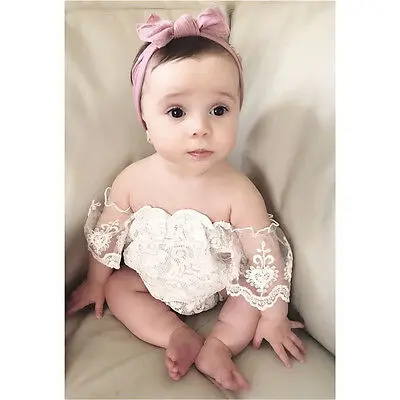 Однотонное Кружевное боди с коротким рукавом и открытыми плечами для маленьких