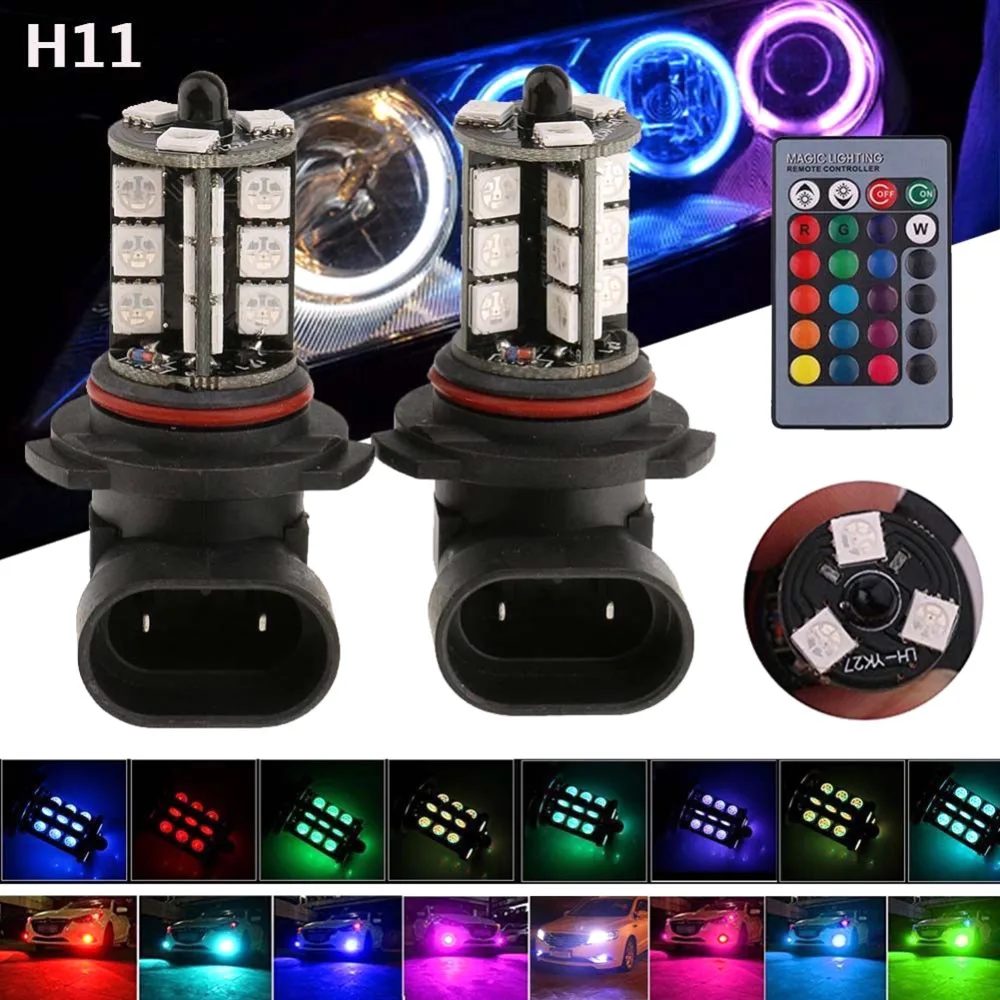 Автомобильный Стайлинг 2 шт. LED RGB 5050 27SMD пульт дистанционного управления H8/H9/H11
