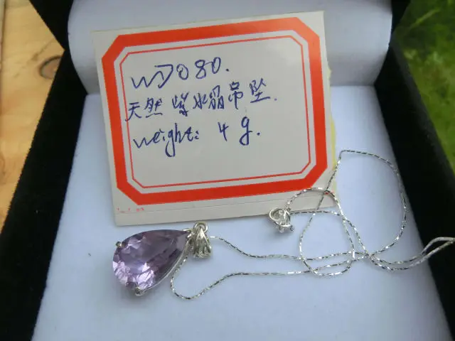4 г (20 карат) Природный аметист кристалл кварца кулон silver925 Цепочки и ожерелья wd080 |
