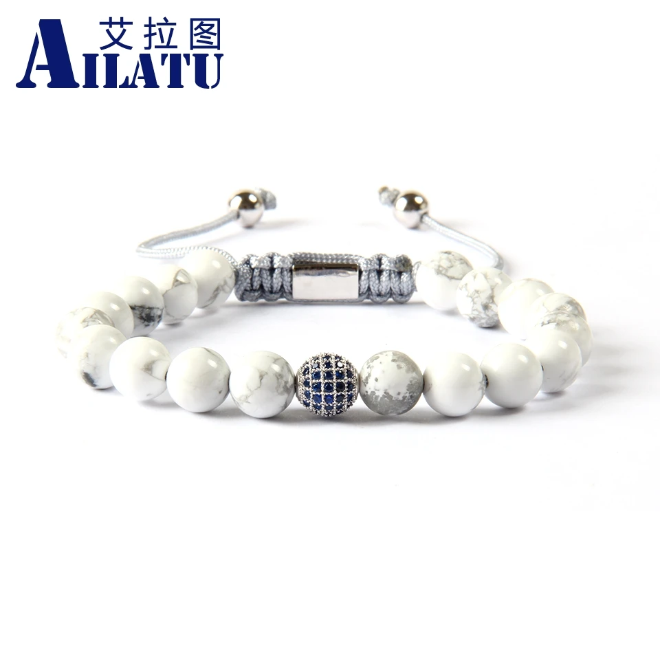 Ailatu бренд ювелирных изделий оптом 8 мм натуральный синий и белый Howlite мраморный