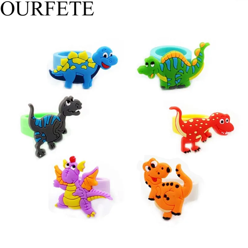 

6Pcs/set Creative Cartoon Dinosaur Ring Party Favor Rings Happy Birthday Party Decoration Kids Boy Gifts Pendant Dinosaur theme