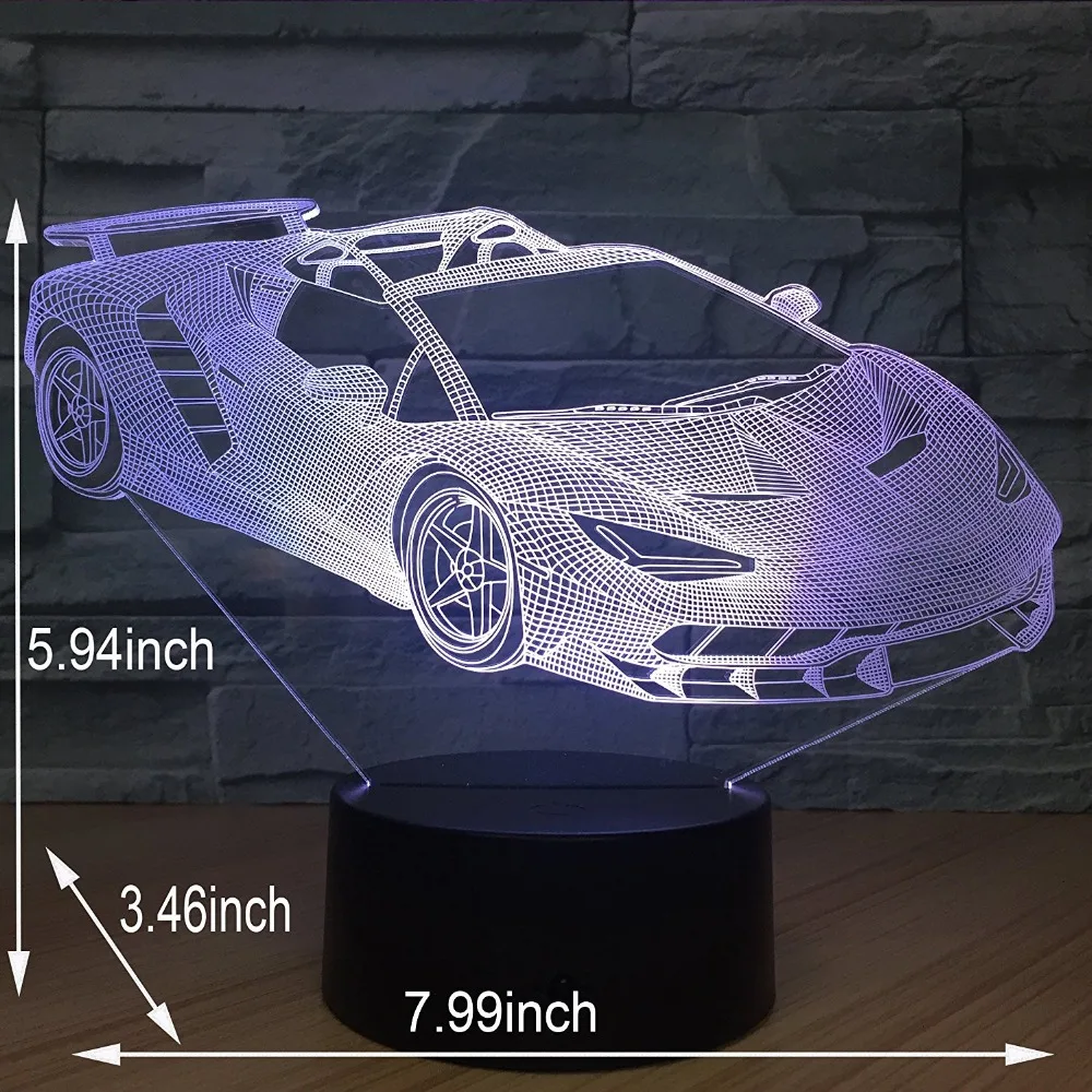 

Super Sports Racing Car Night Light 3D USB touch switch Remote Control Acrylic 7 Color Gradient Atmosphere Mood Light Kids Gift