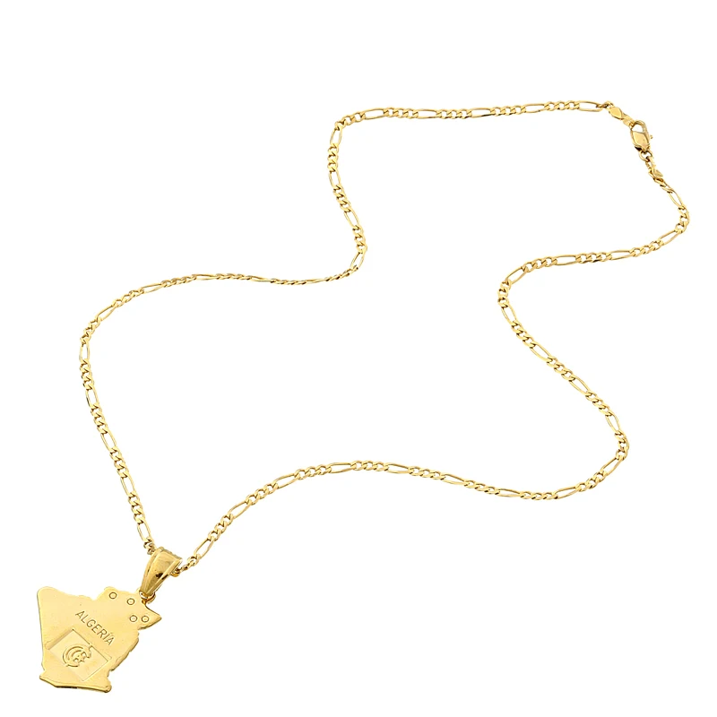 Цепочка с подвеской в виде карты Алжира золотого цвета|necklace pendant gold|accessories