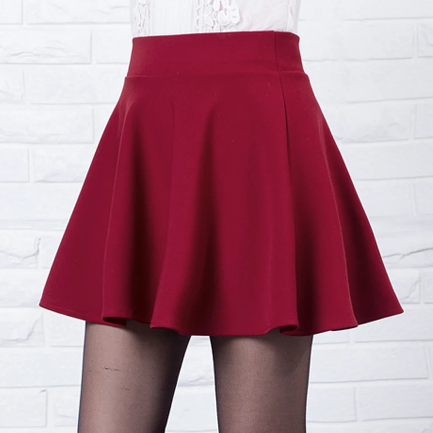

Sexy Women's Stretch High Waist Plain Skater Flared Pleated Casual Cotton Mini short Skirt 2019 Fashion Red Pleated Skirt