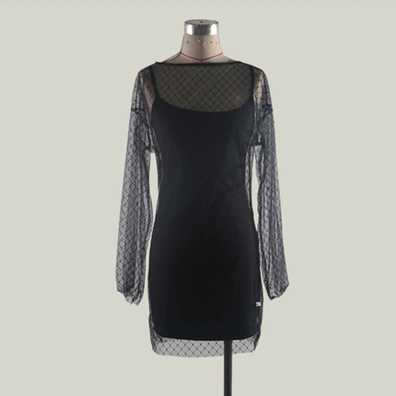 Женское платье 2 шт./компл. длинный рукав кружево Cover Up платья Bodycon Вечерние