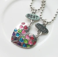 children best friend necklace spray paint glitter colorful heart pendant bff 2 necklace jewelry gifts for kids 2pcsset
