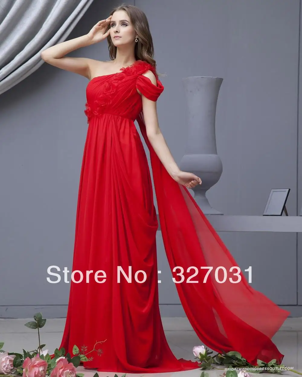 Хиты 2013 продать мода шифон одно плечо цветок красный длиной до пола выпускного