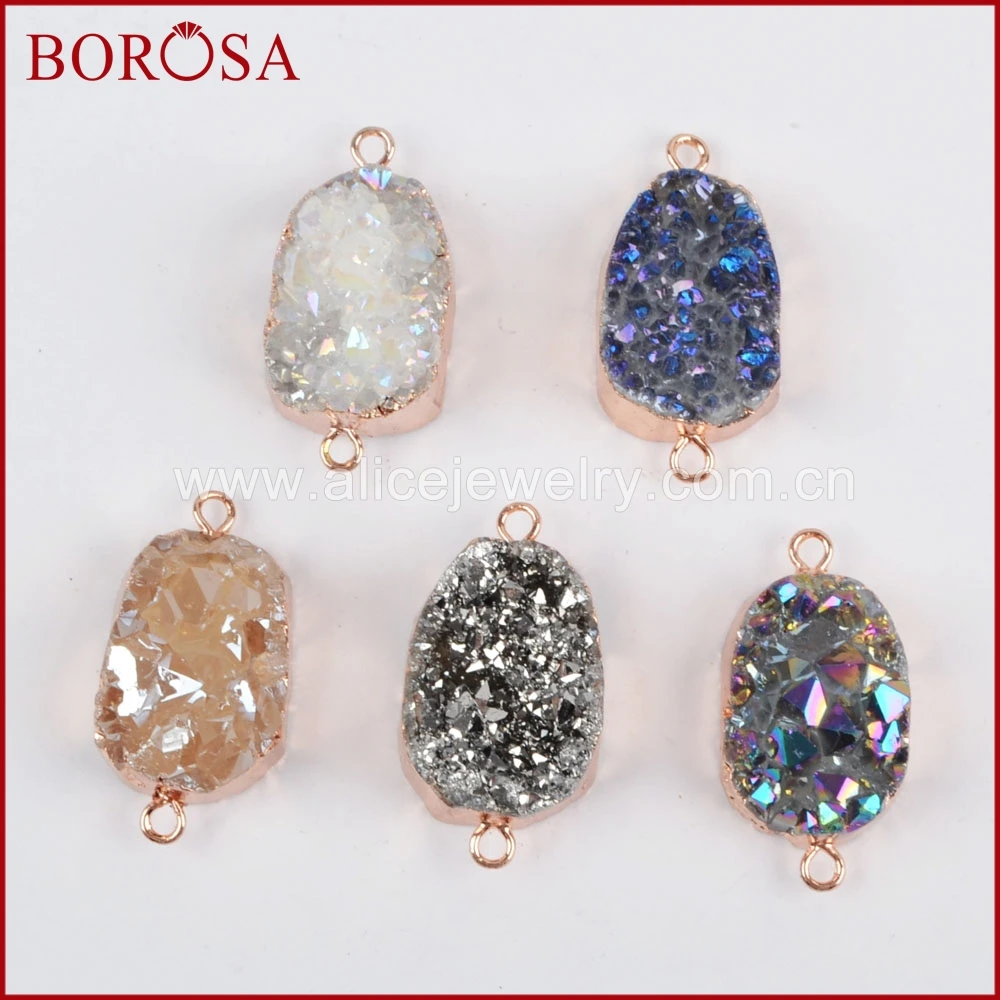 BOROSA 10 шт. розовое Золотая радужная Титан Druzy разъемы Модные Агат Drusy двойной