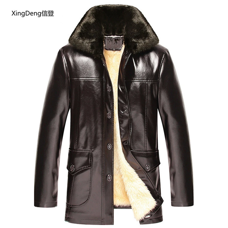 

XingDeng Brand Leather Jackets Men Waterproof Zipper Loose Casual dressy tops overcoats Business Winter Male cabi clothes