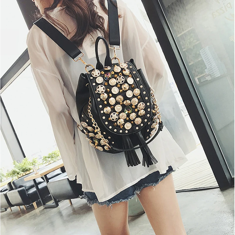 Женский рюкзак с заклепками и пуговицами CUMYKA новый через плечо цепочкой в стиле