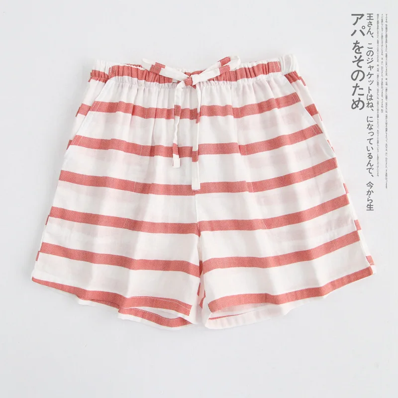 Orange striped Шорты для сна с несколькими принтами, хлопковые, льняные, женские шорты, на завязках, эластичная талия, цветочный рисунок, полосатая Пижама, штаны, пижамы, B88895 - Цвет: Orange striped