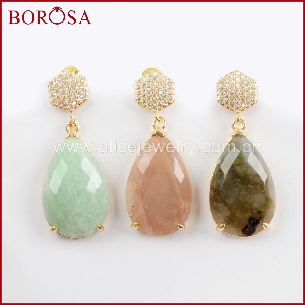BOROSA 5 пар натуральный мульти вид граненый камень золотые серьги зубец Установка