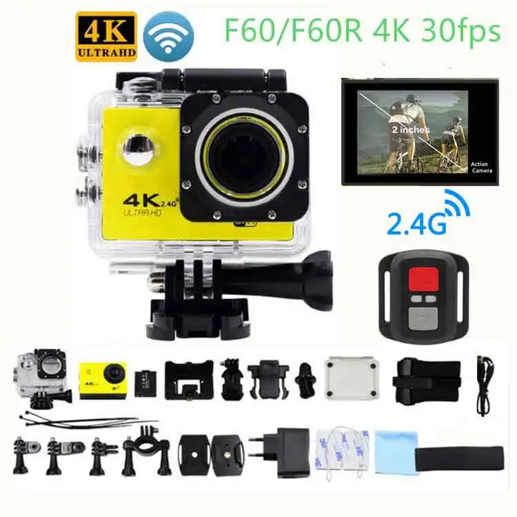Продажа Экшн-камера Ultra HD F60/F60R, 4K/30fps, 16 мп, Wi-fi, 170 дюймов, водонепроницаемая спортивная камера для подводного плавания 30 м