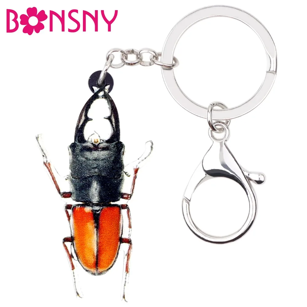 Bonsny акриловые Новые брелки в виде жука насекомых кольца Мультяшные украшения для