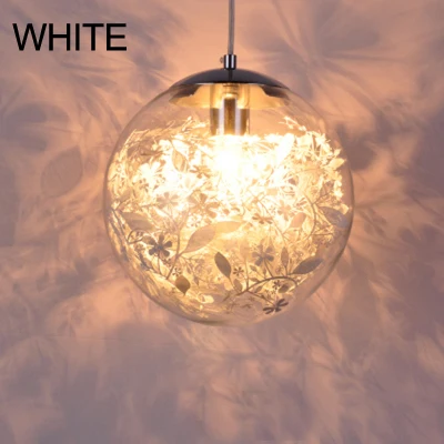 D25cm white B Современные подвесные светильники из прозрачного стекла с шариком из нержавеющей стали с цветами и листьями золотого и серебряного стекла, подвесные светильники для аквариума, Подвесная лампа - Цвет корпуса: D25cm white B