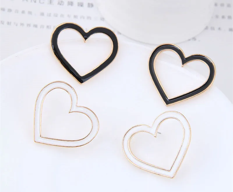 Kymyad Brincos New Heart Stud Earrings For Women Vintage Korean White Black Earings Fashion Jewelry Wholesale | Украшения и