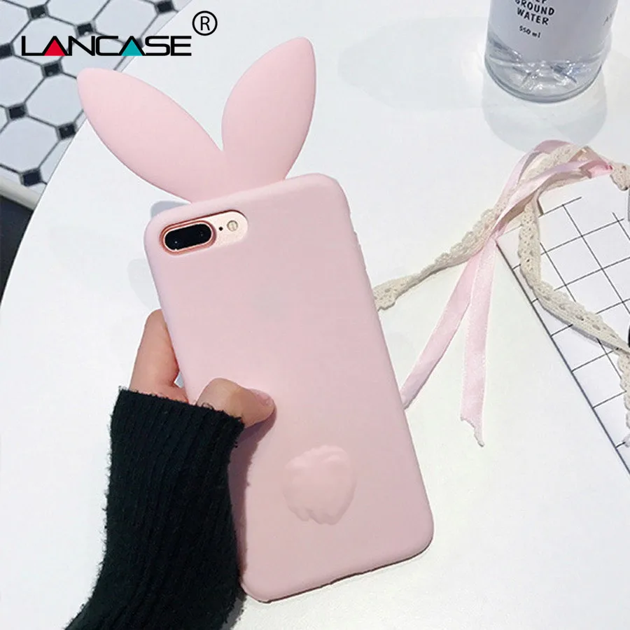 LANCASE 5.5 inch for iPhone 7 Plus Case Silicone Cute Cartoon Rabbit 3D Cover Girls Soft Candy Shell | Мобильные телефоны и