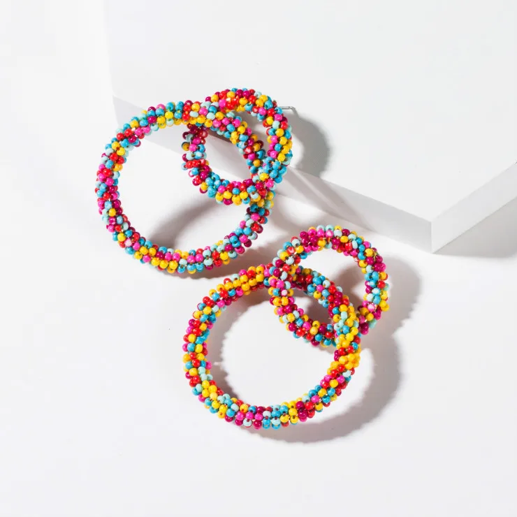 Multicolor SHIFEEL Новое поступление модные женские Двухрядное ювелирное изделие Размер круговая цепь Seedbeads простые висящие серьги индивидуальные пендиенты - Окраска металла: Multicolor