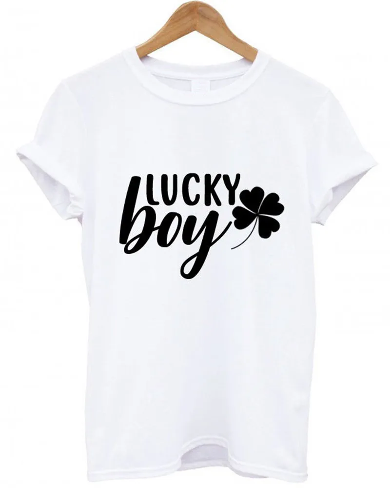 LUCKY GIRL/LUCKY BOY футболки с логотипом парные девушки Веселый комплект футболка Прямая