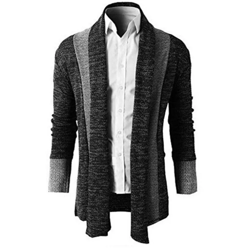 

New Spring Autumn Men Stitching Long Sleeved Cardigan Casua Thin Sweater