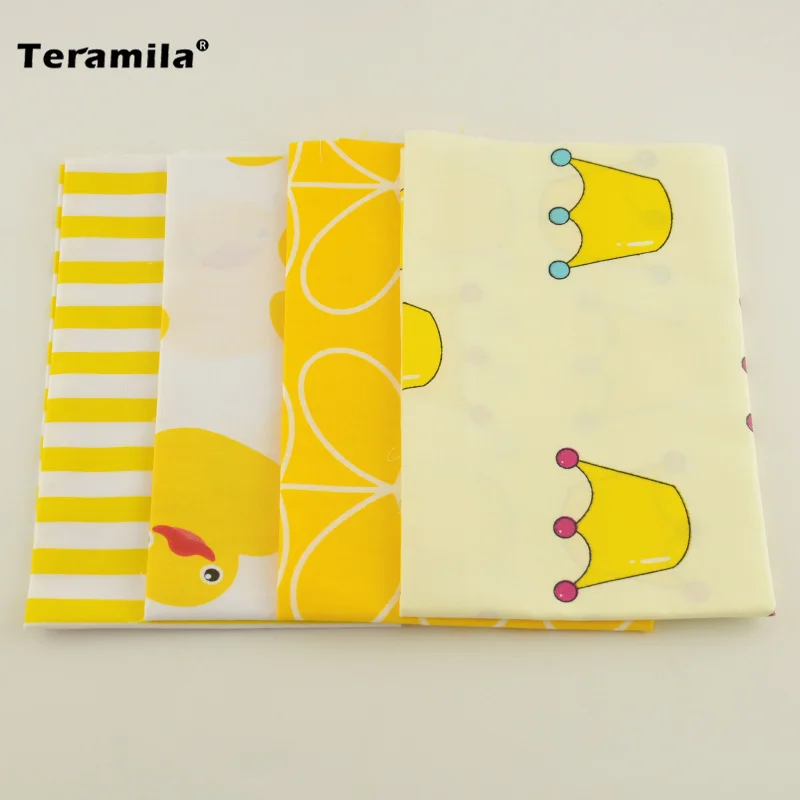 4 Designs twill Cotton Fabric yellow and white color Fat Quarter Bundle Tilda Quilting scrapbooking Patchwork Cloth 40CMx50CM|cloth potty training