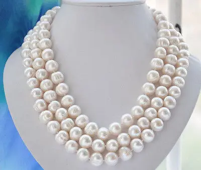 Natural 10-11mm WHITE baroque FRESHWATER Cultured PEARL NECKLACE 48