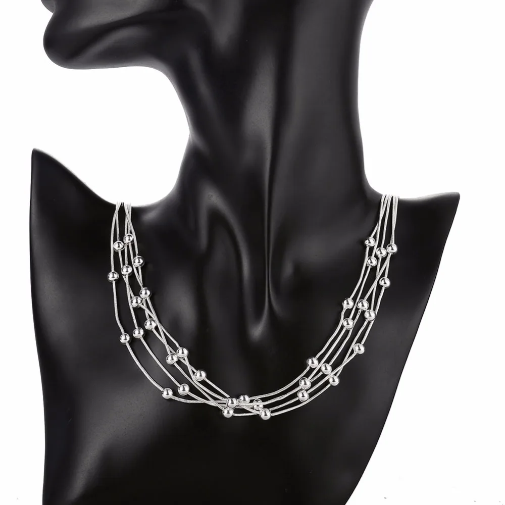 Temperament lady five line light bead silver necklace 18-inch contracted ball pendant fashionable snake chain | Украшения и