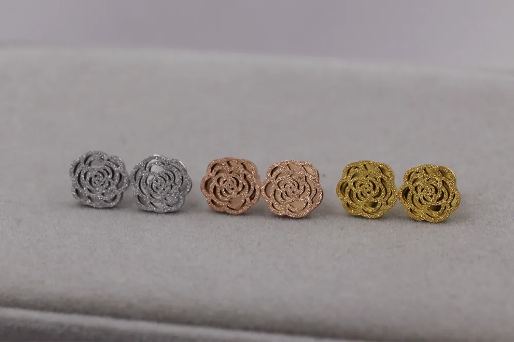 Модные женские серьги гвоздики из нержавеющей стали с цветком камелии цвета