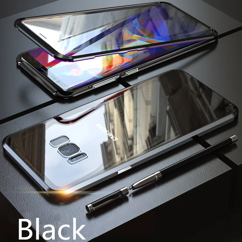 Black and Black 360 магнитный чехол с полным покрытием для samsung Galaxy S10 S10e S10 Plus 5G S8 S9 Plus Note 8 9 с защитой экрана из закаленного стекла - Цвет: Black and Black