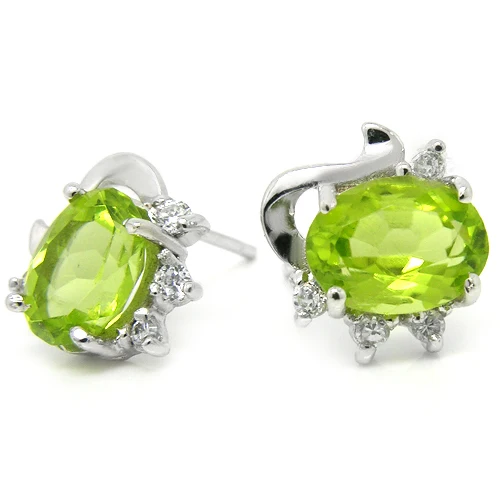 Natural 2.8 Carat Peridot Stud Earring 925 Sterling Silver Green Woman Fashion Fine Elegant Jewelry Queen Birthstone Gift 0046P | Украшения