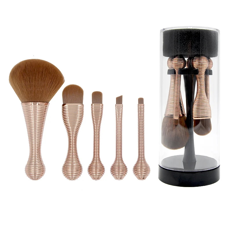 

5pcs Rose Gold Brush Makeup Brushes Set Professional With Brush Holder Contour Concealer Blush Eye Shadow Eyebrow Cosmetic