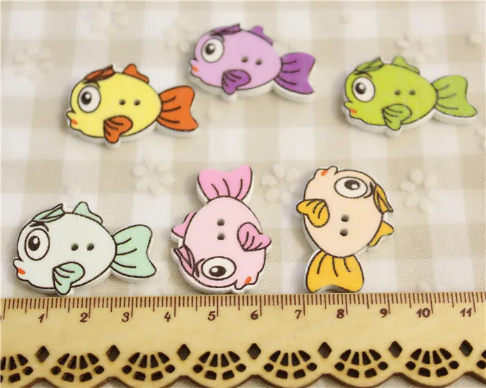

1000pcs Wood Sewing Buttons Fish Shaped Button Embellishments 35x25mm Cardmaking Scrapbooking