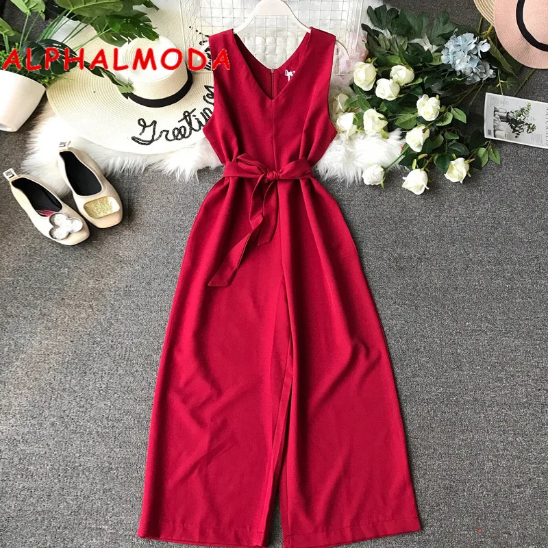 Женский комбинезон ALPHALMODA однотонный длиной до щиколотки с треугольным вырезом и