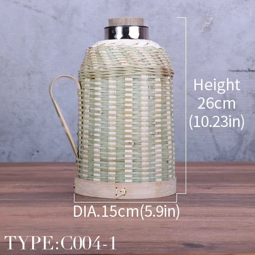 green bamboo kettle 1600 мл Термоизолированный чайник для воды ручной работы бамбуковая плетеная бутылка для воды контейнер кухонные товары с крышкой креативная вакуумная колба - Цвет: green bamboo kettle