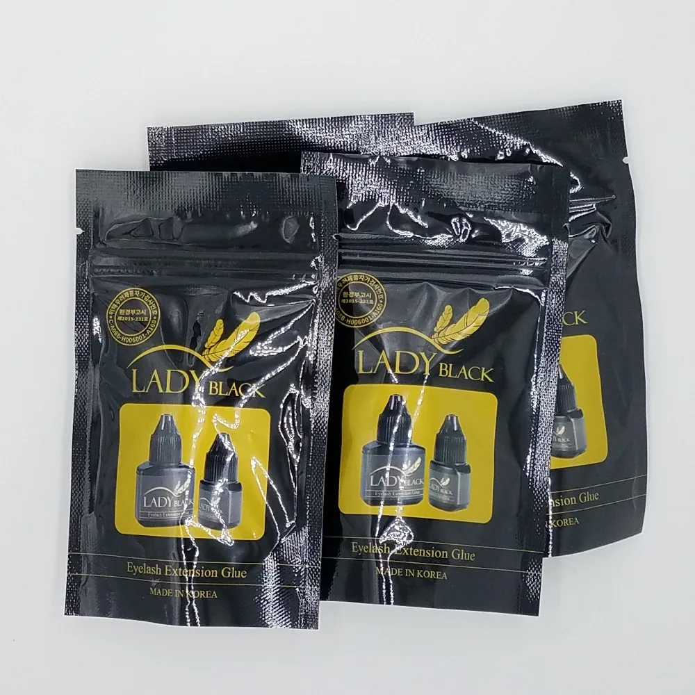 

4 bottles/lot Free Shipping Black Lady Glue Eyelash Extensions fasting dry low irritation fume adhesive With Sealed Bag 5ml