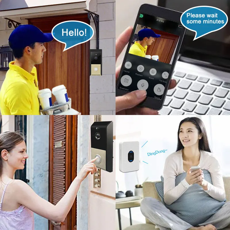 Хранитель Беспроводной видео телефон двери HD PIR WI FI дверной звонок 720 P IP Камера
