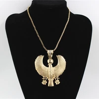 newest fashion metal gold color egyptian horus bird falcon holding ankh pendant necklace bib chain choker animal hiphop necklace