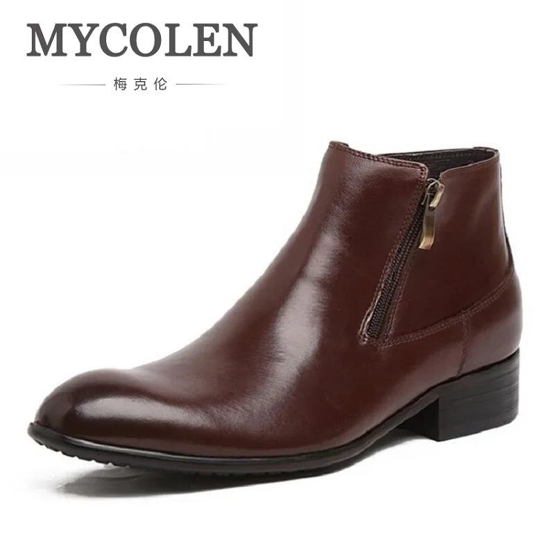 MYCOLEN Men Leather Boots Black Fashion Zipper Ankle Winter Shoes Botas Business Casual Dress bota militar | Обувь
