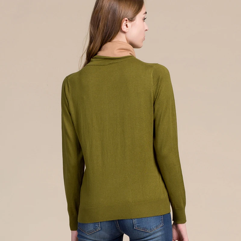 Женский трикотажный пуловер из 85% шелка и 15% кашемира водолазка в стиле пэчворк