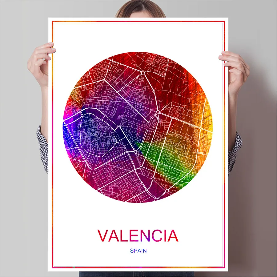 VALENCIA Испания карта всемирно известных городов печать плаката на Бумага или холст