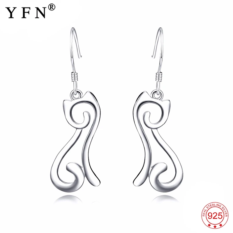 Женские серьги подвески с котом из серебра 100% пробы|earring charms|925 sterlingdrop silver earrings |