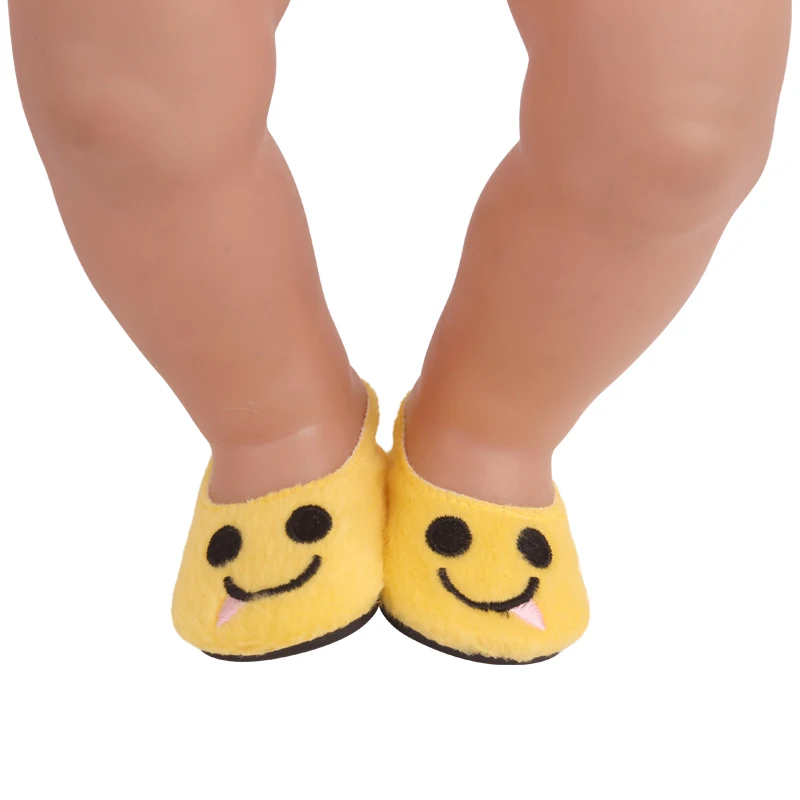 

43 cm baby dolls Shoes cute yellow smiley shoes plush shoes Baby toys fit American 18 inch Girls doll g210