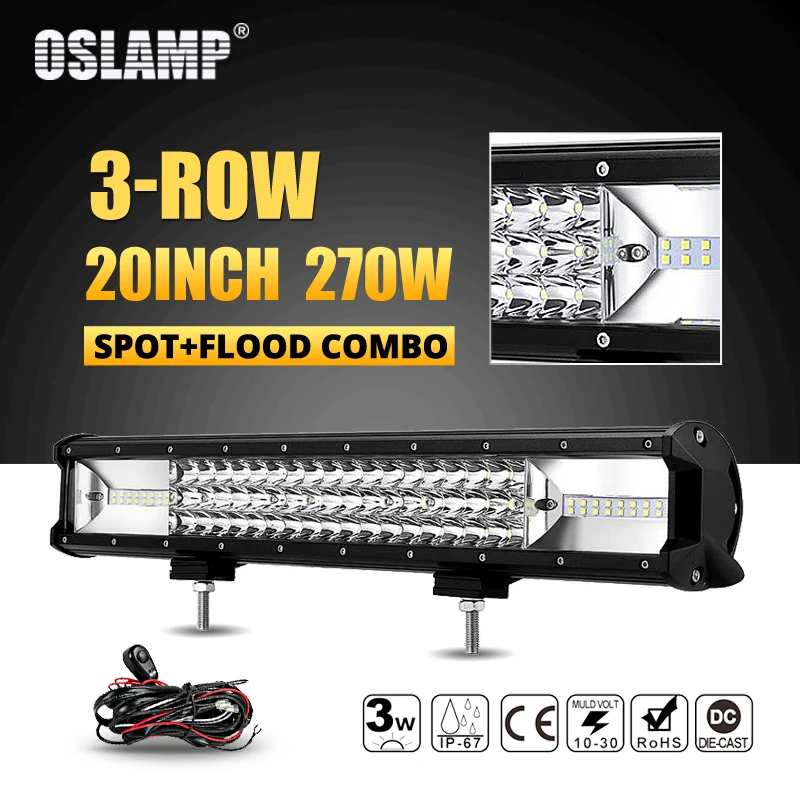 Oslamp 3 ряда 20 дюймов 270 Вт внедорожный светодиодный светильник бар комбинированный
